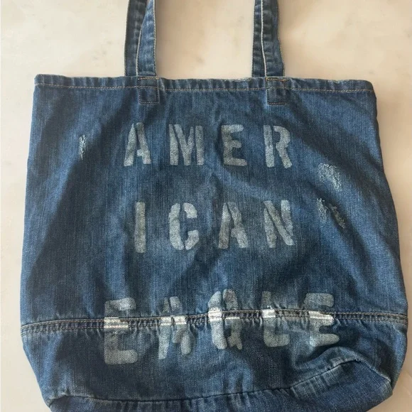 American Eagle Distressed Denim Tote Bag - Picture 2 of 10